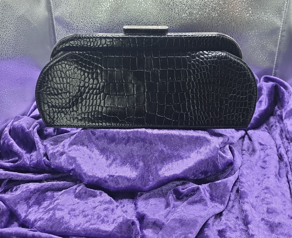 ANTONIO MELANI Black Crocodile-Pattern Clutch
